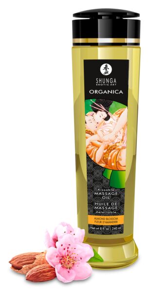 Flaska på 240 ml med massageoljan Shunga Almond Blossom