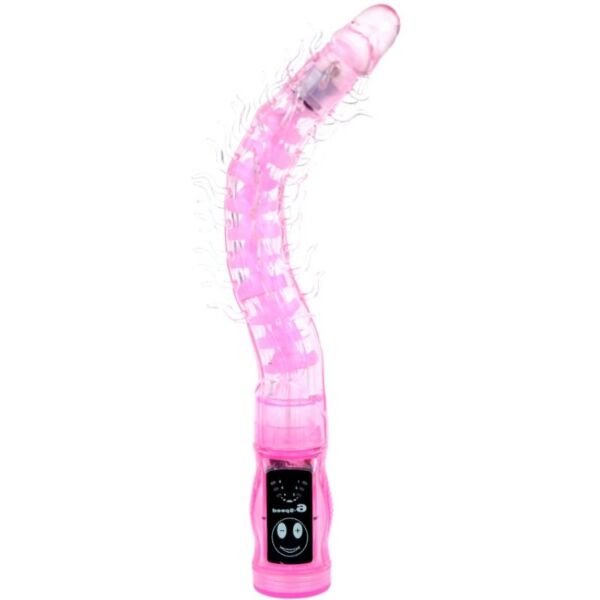 Vibrator Baile BW-038002 med räfflat skaft, krökt huvud och klitorisstimulator