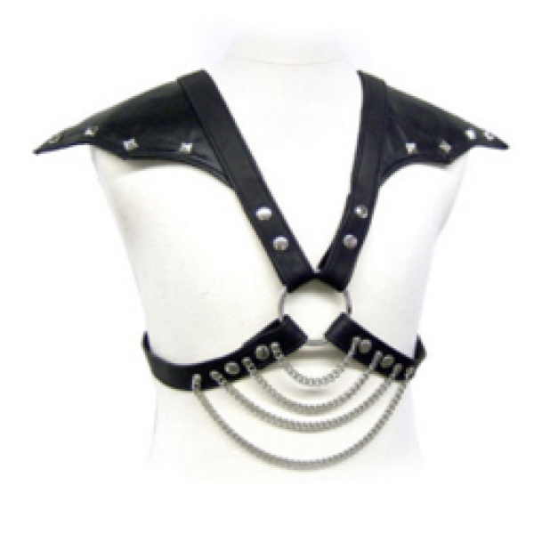 BDSM-sele Leather Body för män med justerbara remmar och kedjor av metall