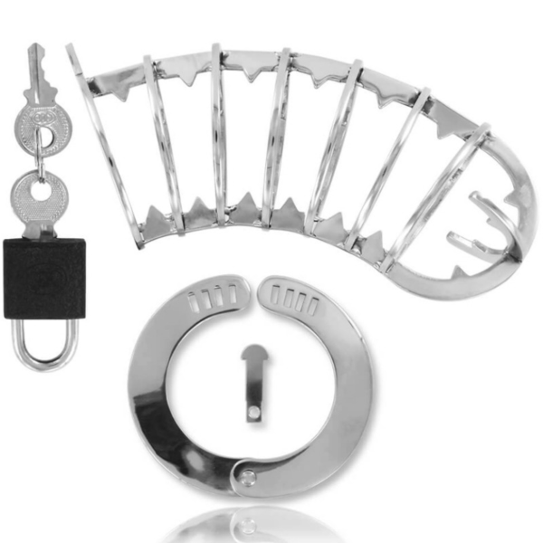 Kyskhetsbur Metal Hard 14 cm med sju ringar, med ring och hänglås