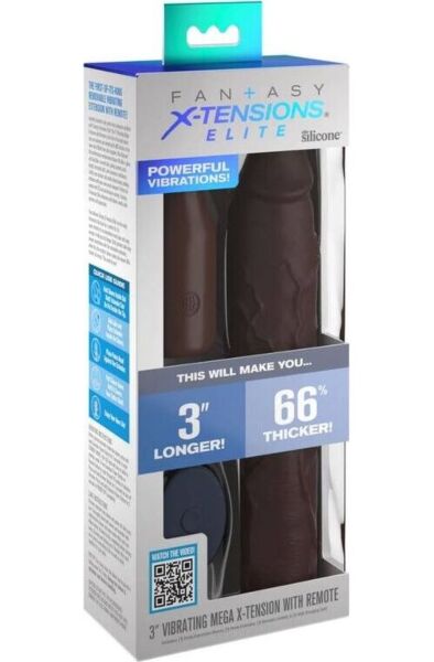Brun penishylsa Pipedream Fantasy X-tensions Elite Mega X-tension Brown med vibrerande förlängning och fjärrkontroll