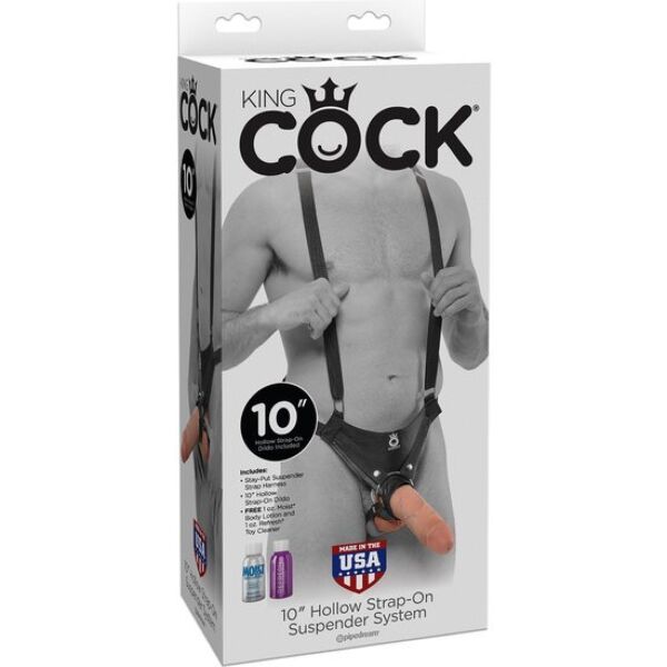 Ihålig strap-on King Cock Hollow på 25 cm med nylonremmar och hudfärgad dildo