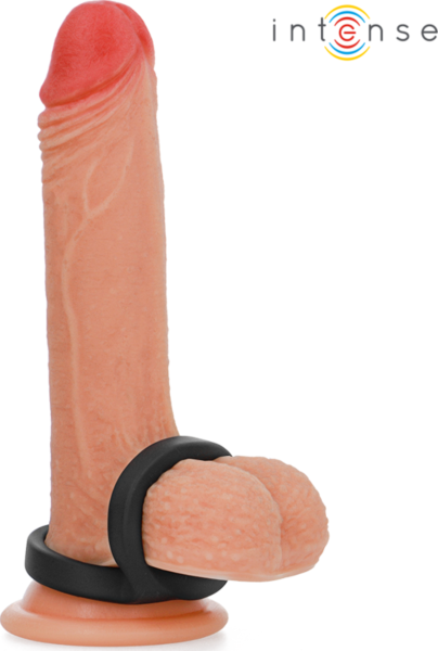 Dubbel penisring Intense Bobby för penis och pung, i svart