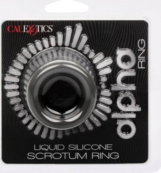 Pungring CalExotics Alpha Scrotum Ring i grå flytande silikon, med böjd timglasform