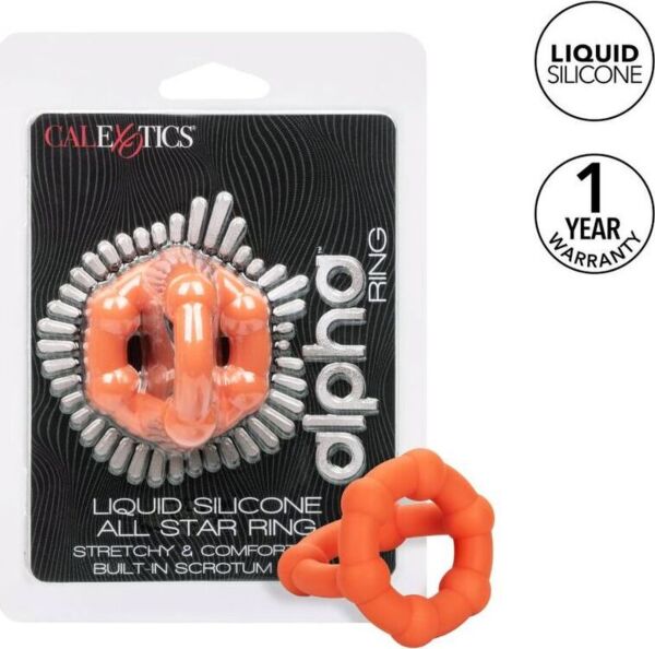 Penisring Alpha All Star Ring från CalExotics i orange silikon, med ring för pungen