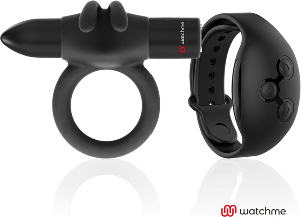Vibrerande penisring Black&Silver Agron med kontrollklockan WATCHME