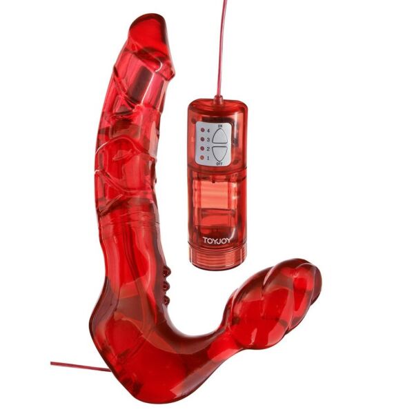 Toyjoy strap-on utan remmar med en lång och en kort ände samt inbyggd vibrator