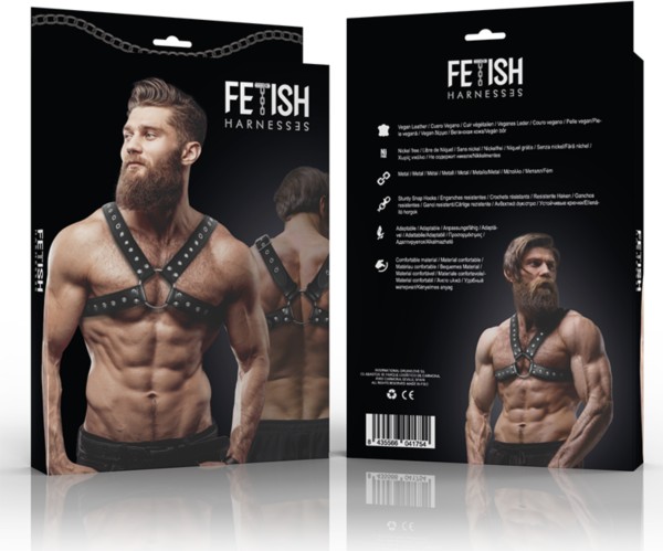 Korsad bröstsele Fetish Submissive Attitude i veganskt läder, med korsade remmar över överkroppen
