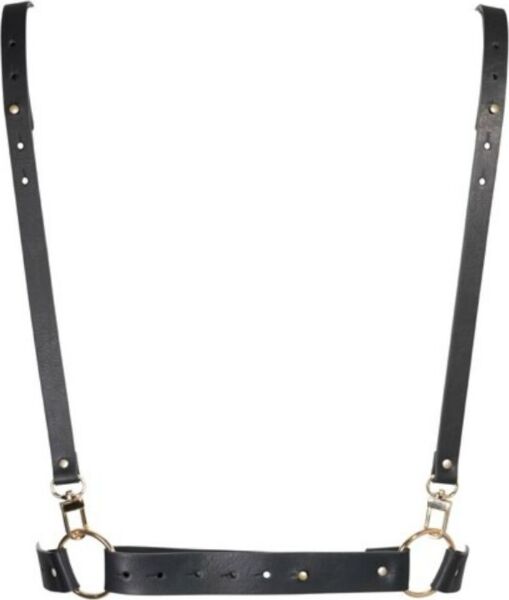 Kroppsharness Maze X Harness från Bijoux Indiscrets i svart, med bröstband och axelband som korsas i ett X