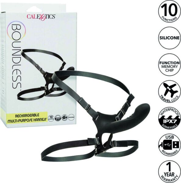 CalExotics Boundless strap-on med sond med böjd spets och midje- och lårremmar