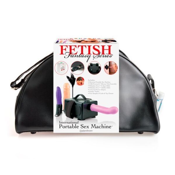Sexmaskinen Fetish Fantasy Portable Sex Machine med sina två dildos, vibratorn som fungerar som handkontroll och reseväskan