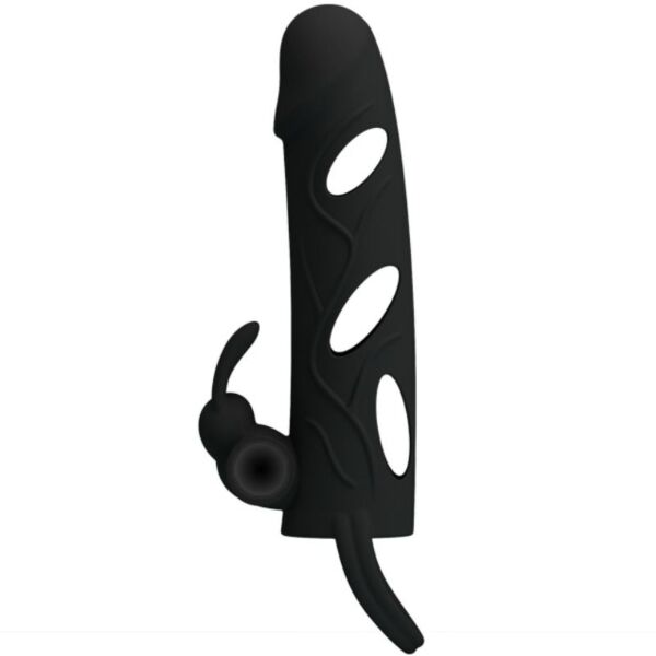 Svart penishylsa i silikon Pretty Love Male 14 cm med vibrationer