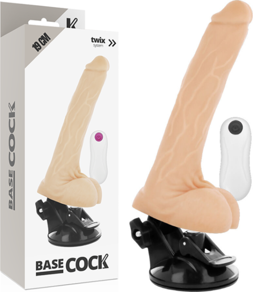 Realistisk vibrator BASECOCK 19 cm med sugfot och kontroll med sladd