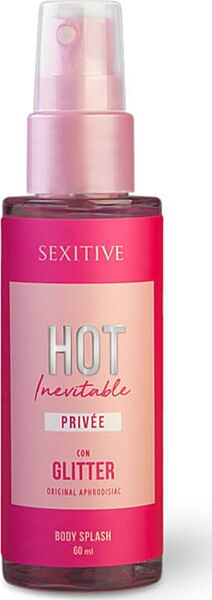 Body splash Sexitive Hot Inevitable med glitter, flaska på 60 ml med sprayflaska