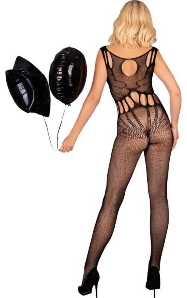 Bodystocking Livco Corsetti Amahil Black i svart nät med rund urringning och X-formade detaljer