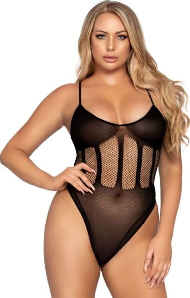 Leg Avenue Flawless Bodysuit & Skirt i svart: ogenomskinlig body med nät i midjan och tubkjol i nät