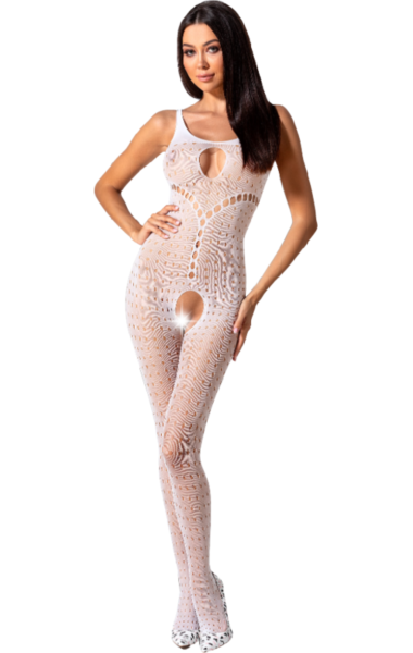 Bodystocking i nät Passion BS078 med spets och öppning i grenen