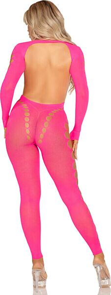 Bodystocking Leg Avenue Reckless Intentions i neonrosa, med öppen rygg och öppningar