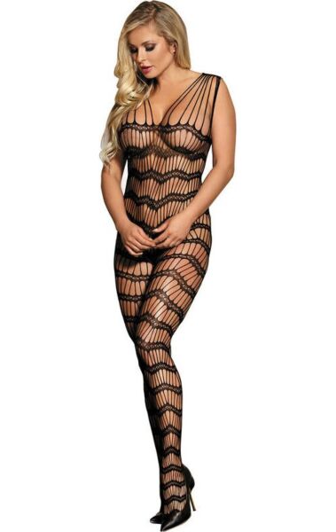 Subblime bodystocking i svart nät med öppen gren och axelband