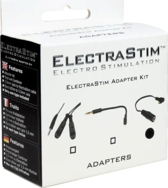E-stim-kabeln ElectraStim Triphase Combiner med sin svarta anslutning och två röda anslutningar