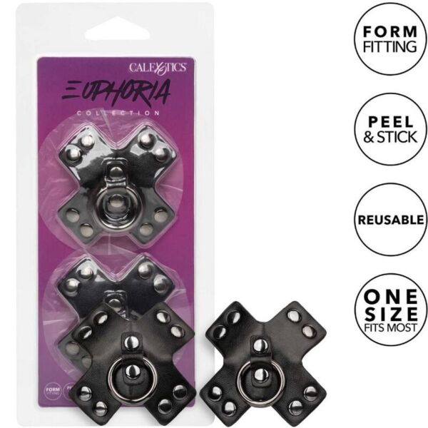 Självhäftande nipple pasties CalExotics Euphoria O-Ring i svart, med ring och nitar i metall