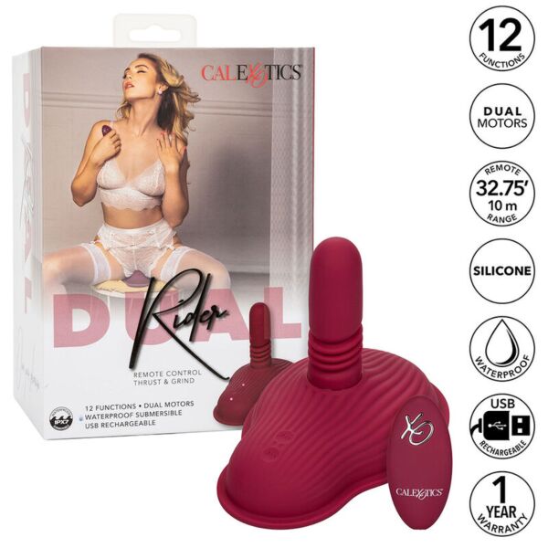 Vibrator CalExotics Dual Rider Thrust & Grind i rött, med fjärrkontroll