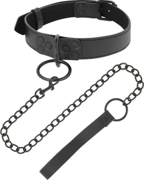Halsband med kedja Darkness, svart, med kedjan fäst i halsbandets ring