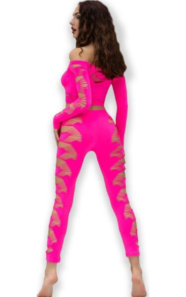 Chilirose CR 4632, set med sömlös topp och leggings i neonrosa