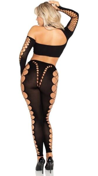 Set med asymmetrisk crop top och fotlösa leggings från Leg Avenue Notorious, i svart
