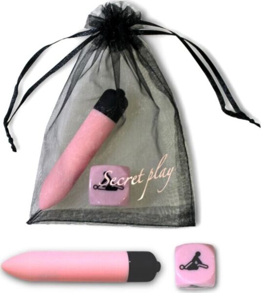 Secret Play Kit Sensual Feelings, med den rosa kulvibratorn, den rosa positionstärningen och organzapåsen