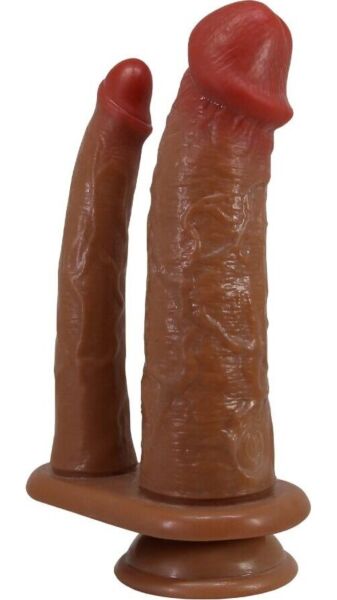 Hudfärgad dubbeldildo Pretty Love BW-008144Z med en lång, smal arm och en tjockare arm