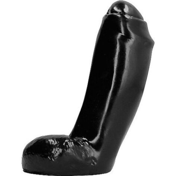 Realistisk dildo All Black AB46 Big Bird, svart, med rakt skaft och testiklar