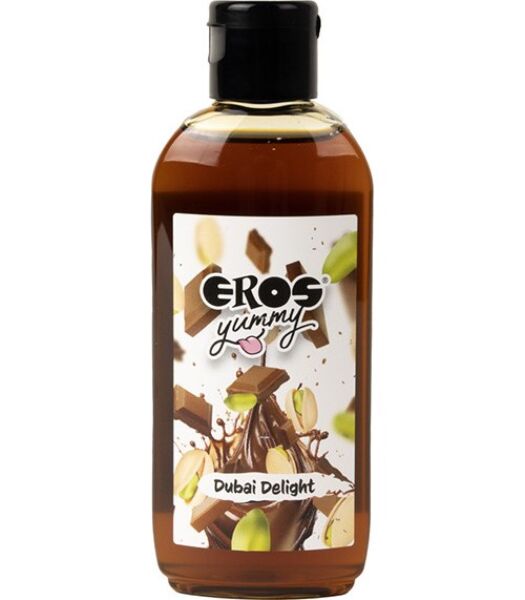 Flaska om 100 ml med glidmedlet Eros Yummy Dubai Delight, smak choklad och pistage