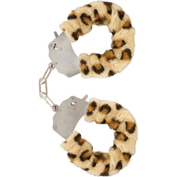 Handbojor för handlederna ToyJoy Furry Fun Cuffs, klädda med fuskpäls och sammanlänkade med en kedja