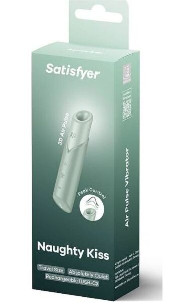 Klitorissugaren Satisfyer Naughty Kiss i mintgrön färg, formad som en läppstift