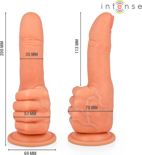 Dildo Intense Bender utformad som en hand, med bas med sugkopp