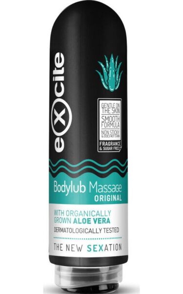 Flaska med Excite Bodylub Aloe Vera massagegel 200 ml
