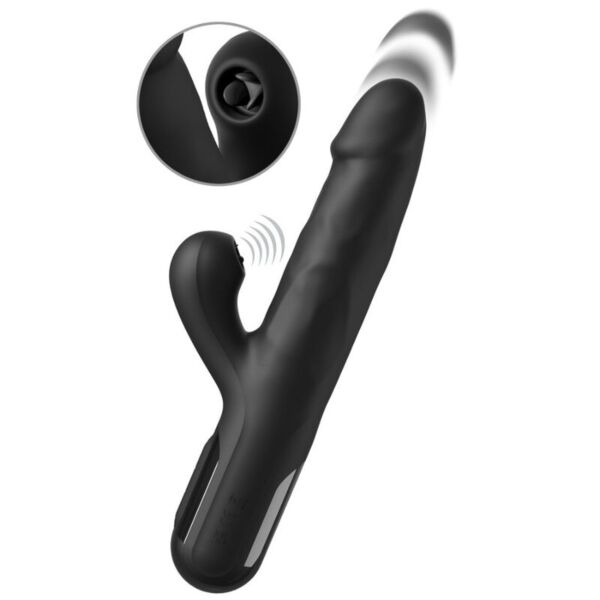 Svart rabbitvibrator Pipedream Sonix Silicone Thruster med texturerad kropp och klitorisarm med flikar
