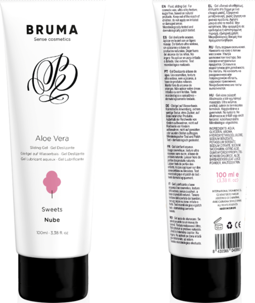 Förpackning med det vattenbaserade glidmedlet Bruma Aloe Vera