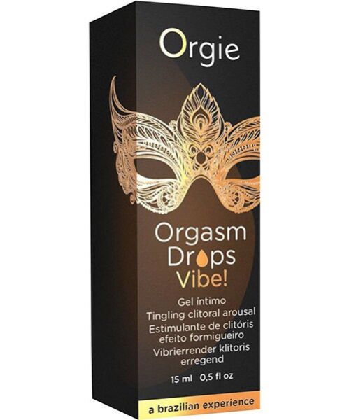 Droppflaska i glas på 15 ml med den stimulerande klitorisgelen Orgie Orgasm Drops Vibe