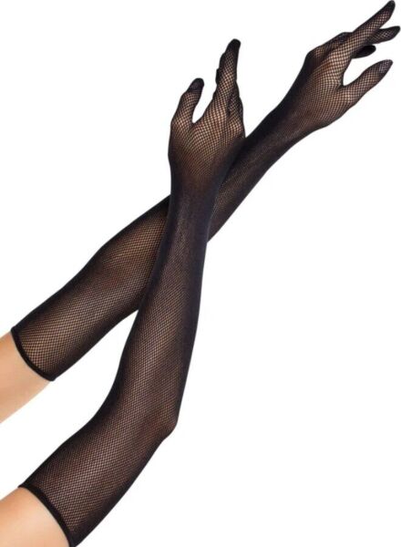 Svarta näthandskar Leg Avenue Opera Length Fishnet Gloves i operalängd