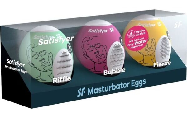 Set med tre masturbatorägg Satisfyer Eggs Riffle, Bubble & Fierce