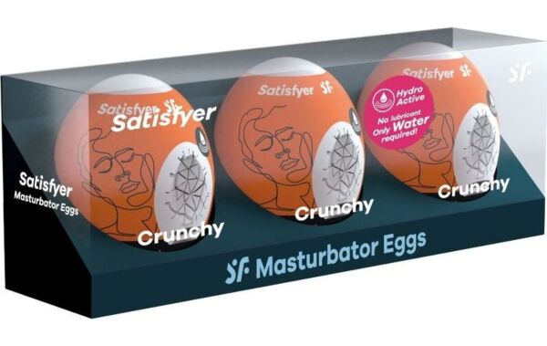 Set med tre masturbatorägg Satisfyer Naughty, Savage och Crunchy
