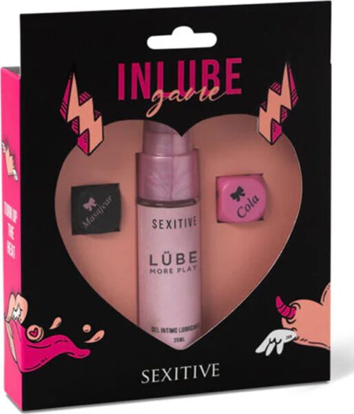 Spelet Sexitive Inlube Game med de två tärningarna och glidmedlet