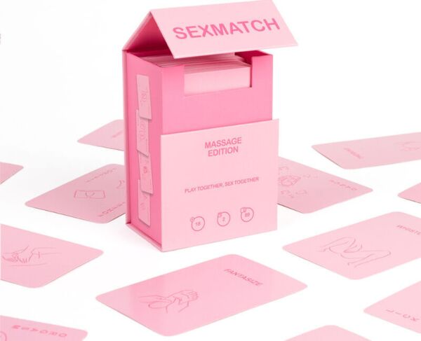 Ask och kort till parspelet Sexmatch Massage Edition från Secret Play