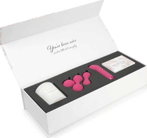 Presentset Je Joue Nice & Naughty med kulvibratorn, Ami-kulorna, massageljuset och asken med kort