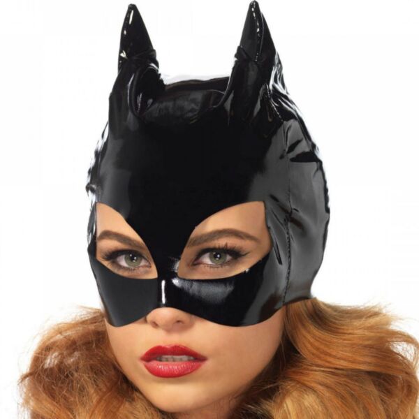 Mask Leg Avenue Vinyl Catwoman i svart vinyl med spetsiga kattöron