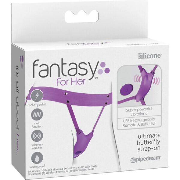 Vibrerande strap-on Pipedream Ultimate Butterfly Strap-On med böjd del och justerbara remmar