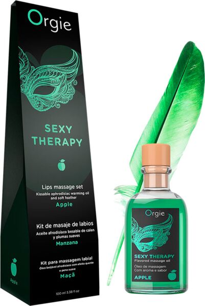 Ätbart massageset Orgie Lips Massage med 100 ml olja, fjäder och massageguide