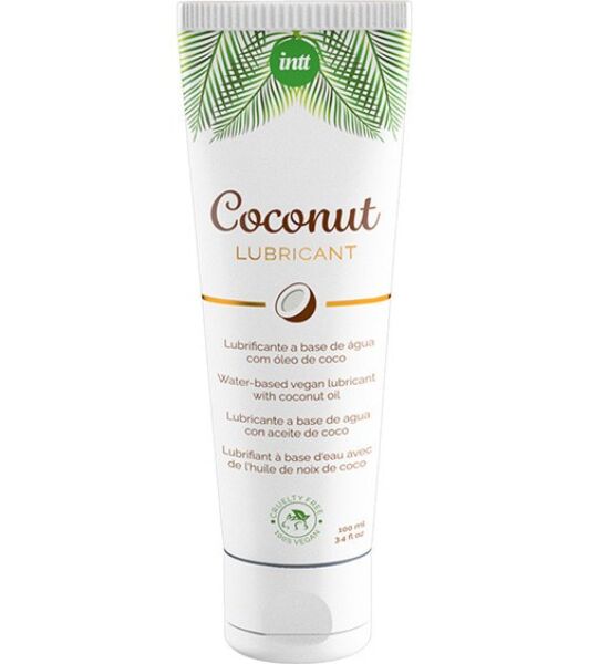 Förpackning på 100 ml av det vattenbaserade glidmedlet INTT Vegan Coconut